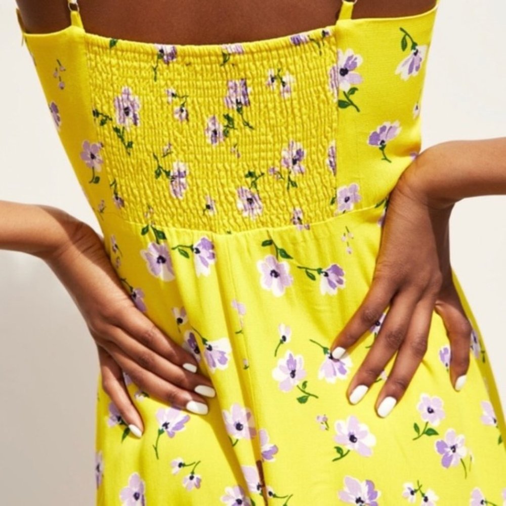 Zara Yellow Floral Midi Dress Purple Flowers
